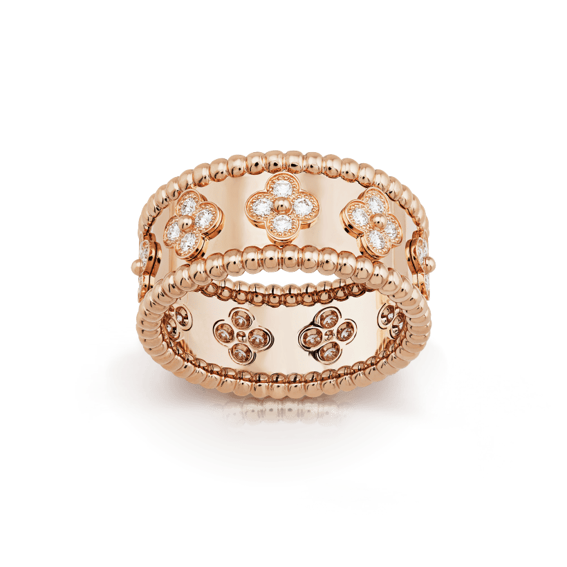 18K Rose Gold Perlée Clovers Ring