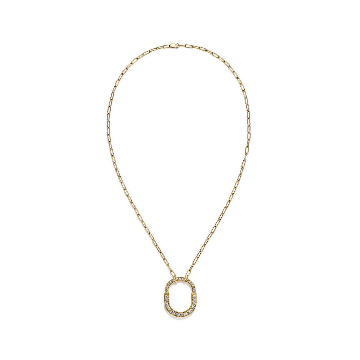 18K T Lock Pendant Pave Diamonds Necklace