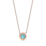 18K T Diamond & Turquoise Circle Pendant Necklace