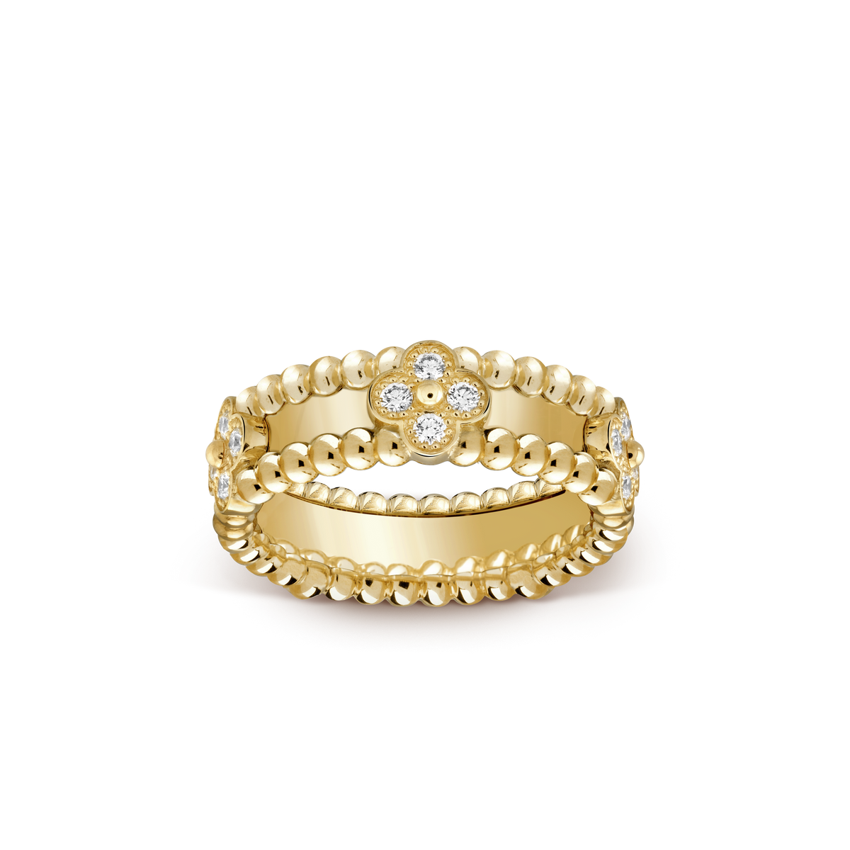 18K Yellow Gold Perlée Clovers Ring