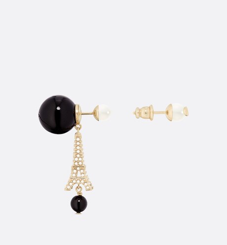 18K CD Tribales Eiffel Tower Charm Black Pearls Earrings