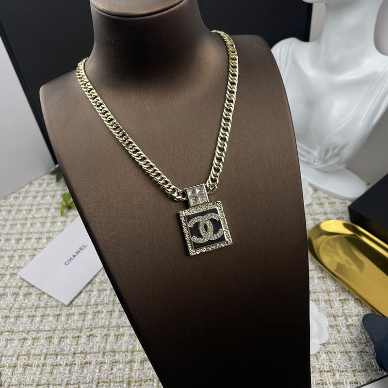 18K CC Metal & Diamond Pendant Necklace