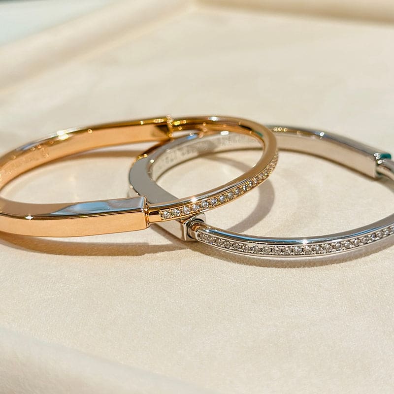18K T Lock Bangle Half Pave Diamonds Bracelet