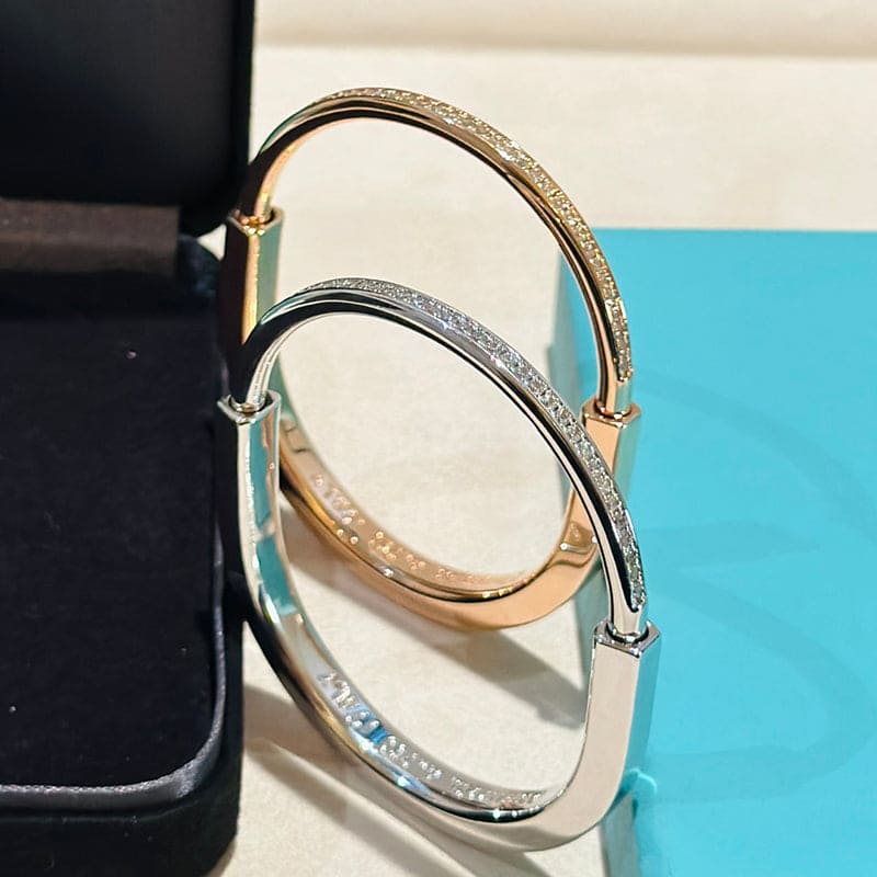 18K T Lock Bangle Half Pave Diamonds Bracelet
