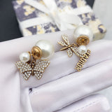 18K CD Dragonfly/ Butterfly Pearl Earrings