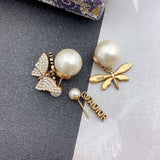 18K CD Dragonfly/ Butterfly Pearl Earrings