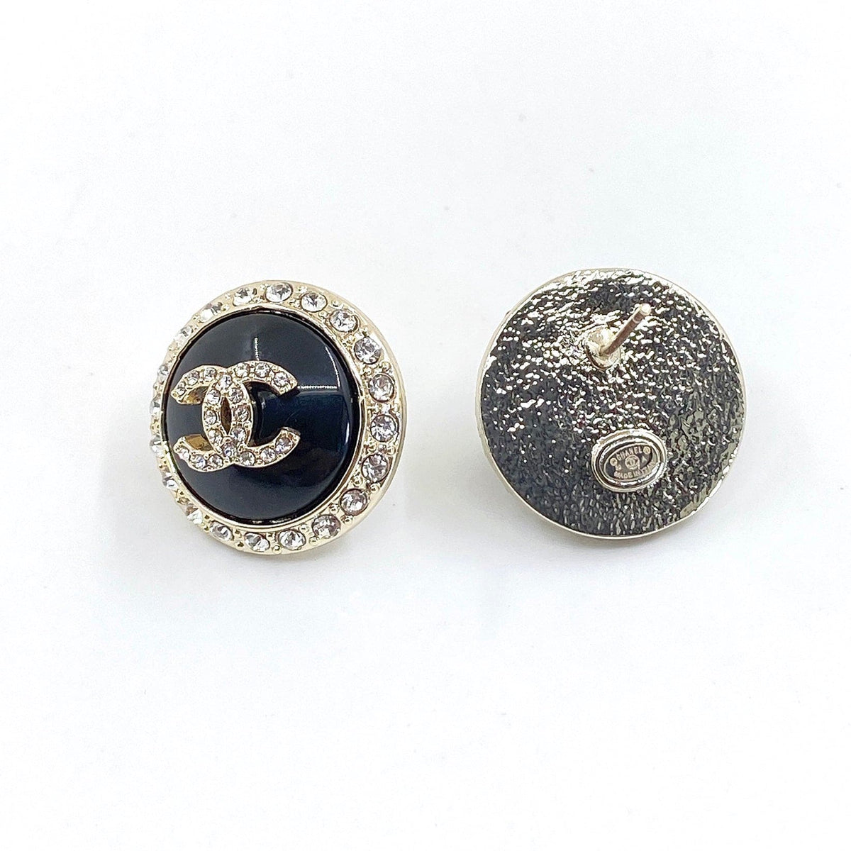 18K CC Black Crystal Earrings