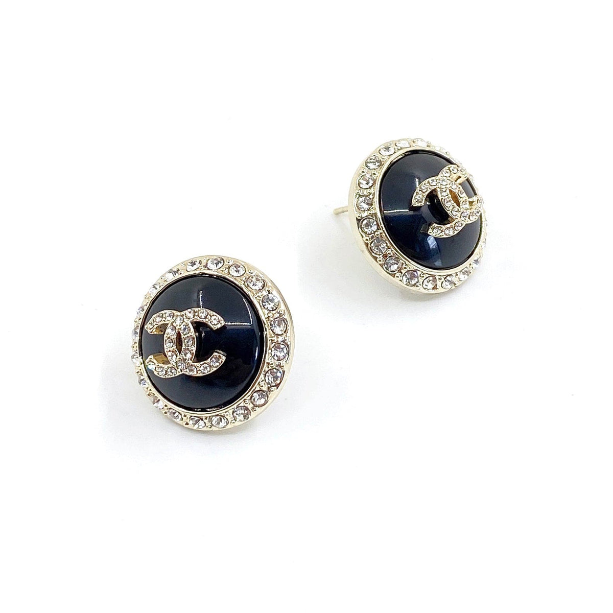 18K CC Black Crystal Earrings
