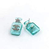 18K CC Perfume Blue Bottle Earrings
