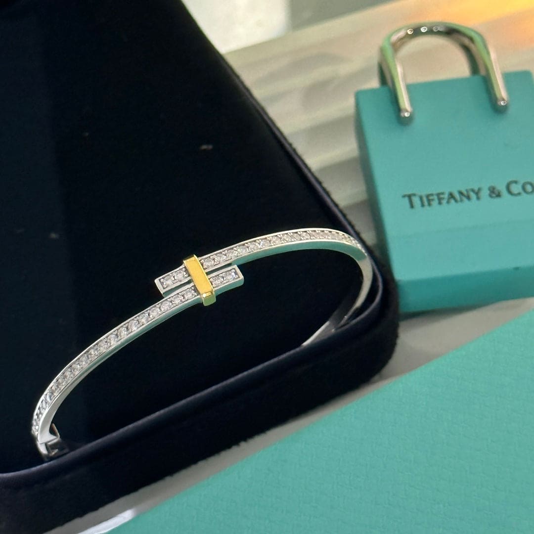 18K T Edge Hinged Bypass Bangle Bracelet