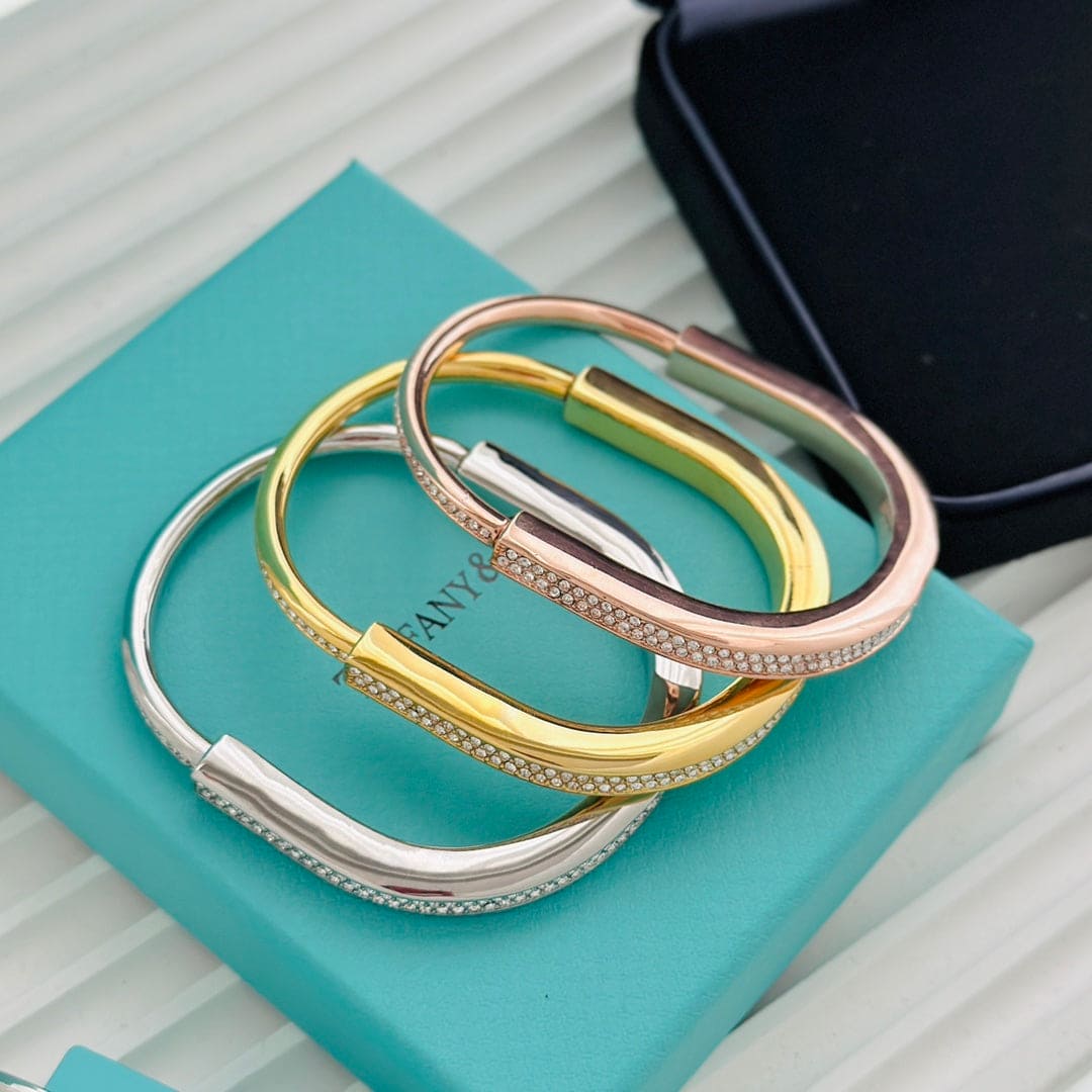 18K T Lock Bangle Full Pave Diamonds Bracelet