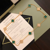 18K Vintage Alhambra Malachite Diamonds 10 Motifs Necklace