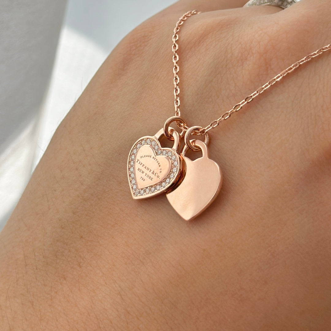 18K T Red Double Heart Diamond Necklaces