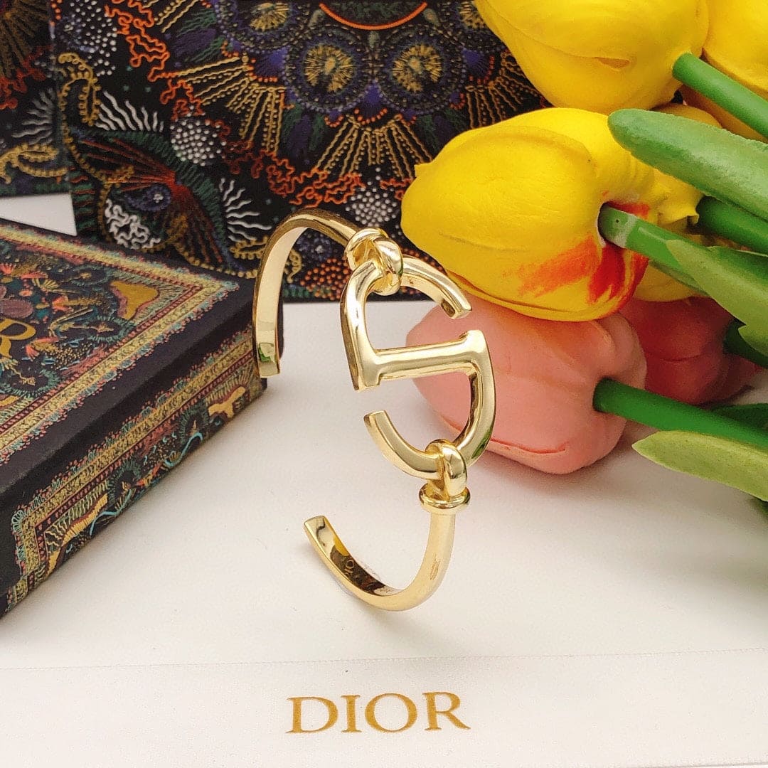 18K CD Navy Logo Bangle Open Cuff Bracelet