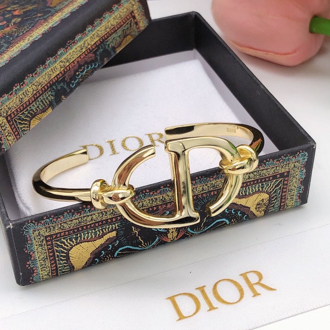 18K CD Navy Logo Bangle Open Cuff Bracelet