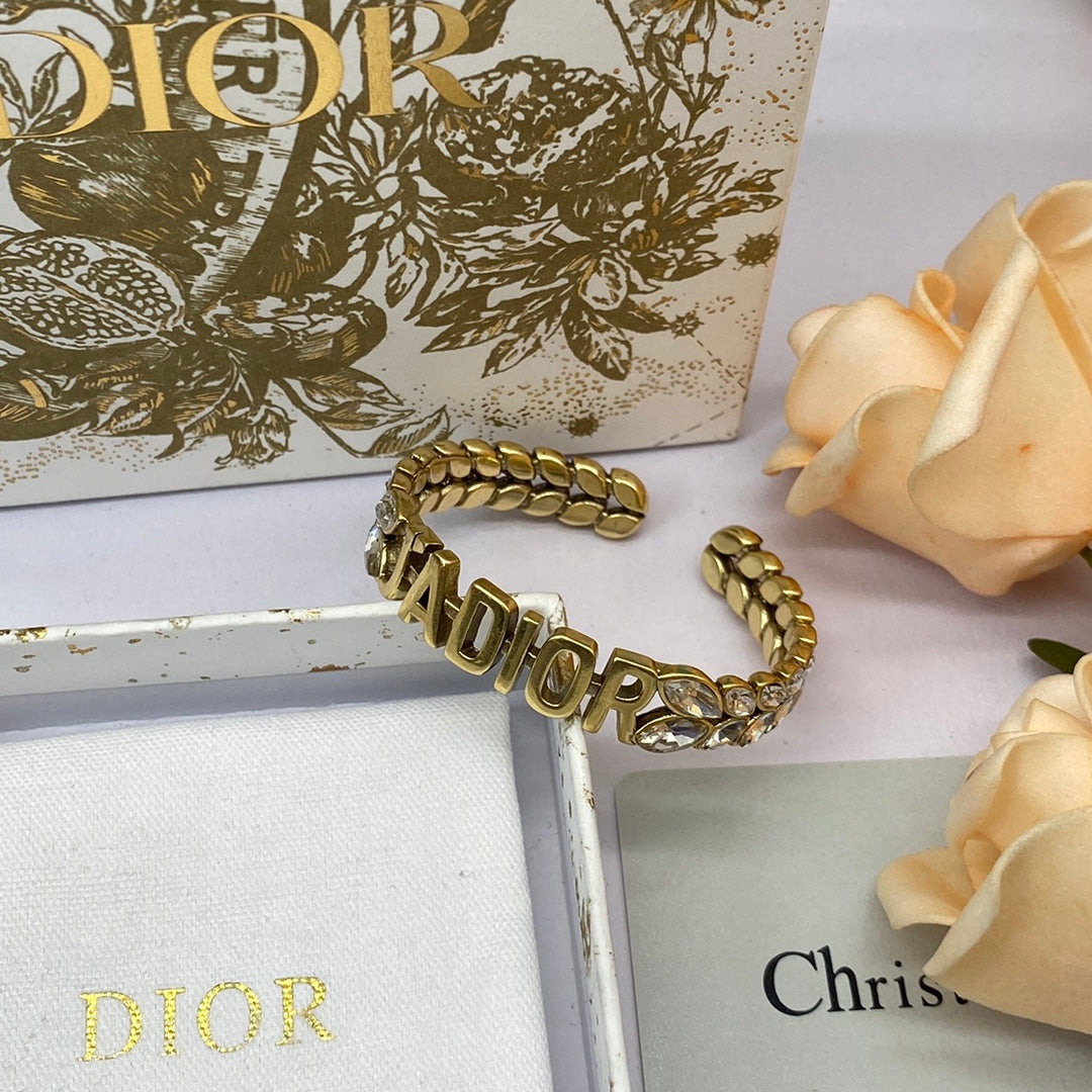 18K CD Crystal Open Cuff Bracelet