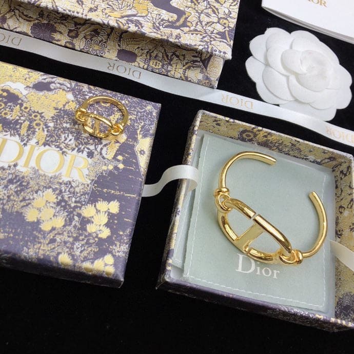 18K CD Navy Logo Bangle Open Cuff Bracelet