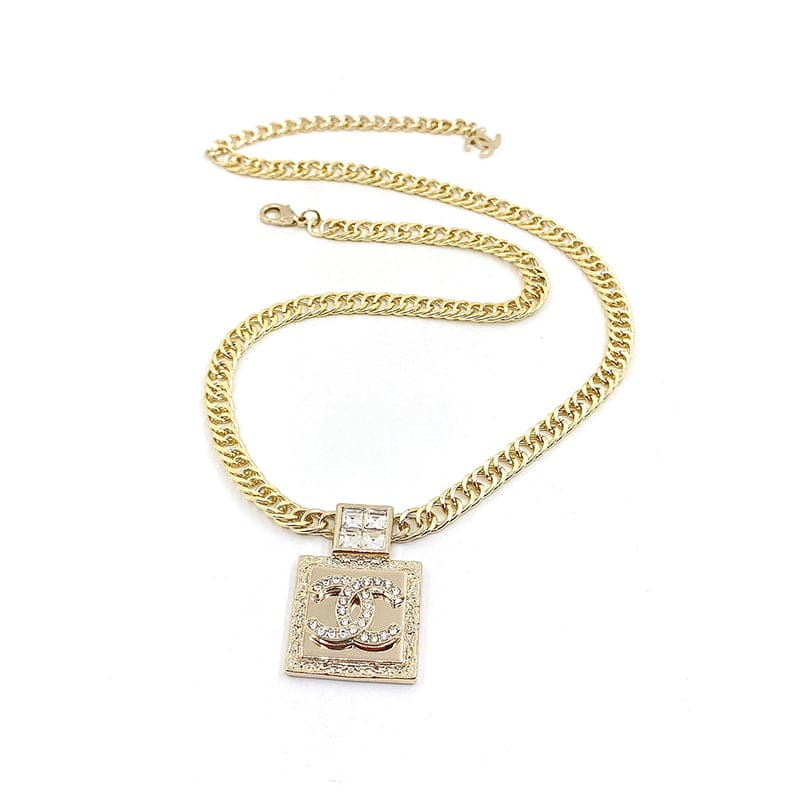 18K CC Metal & Diamond Pendant Necklace