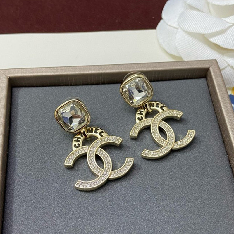 18K CC Pendant Crystal Earrings