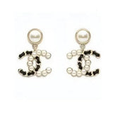 18K CC 25K Black & Pearls Gold Earrings