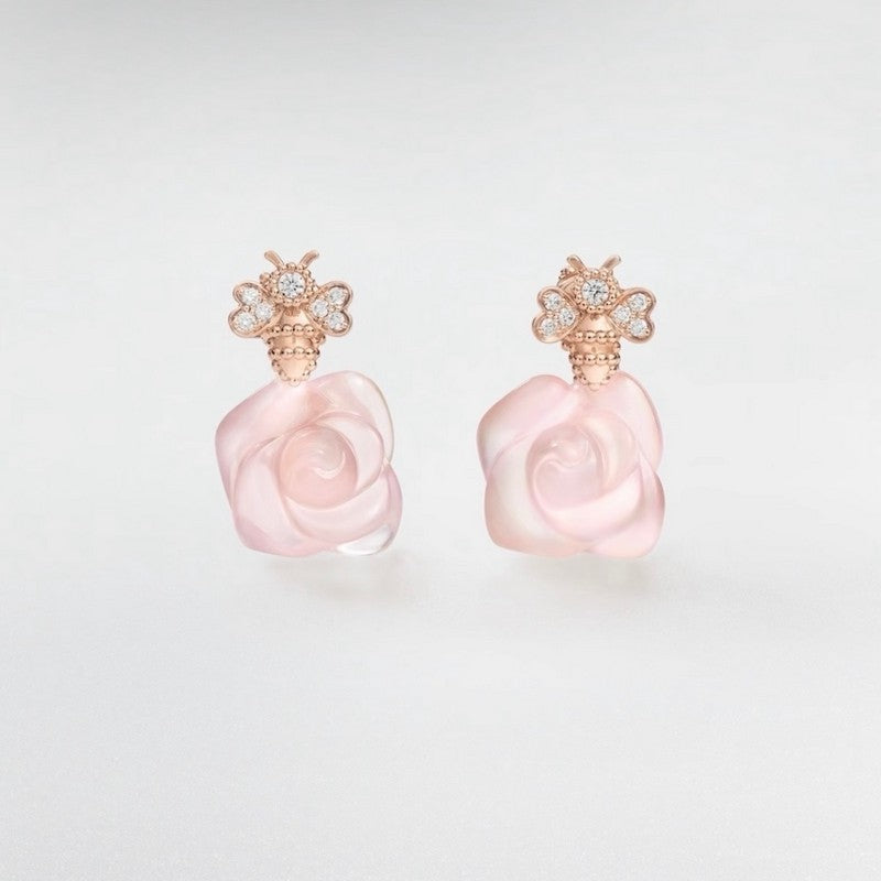 18K CD Pink Flower Earrings