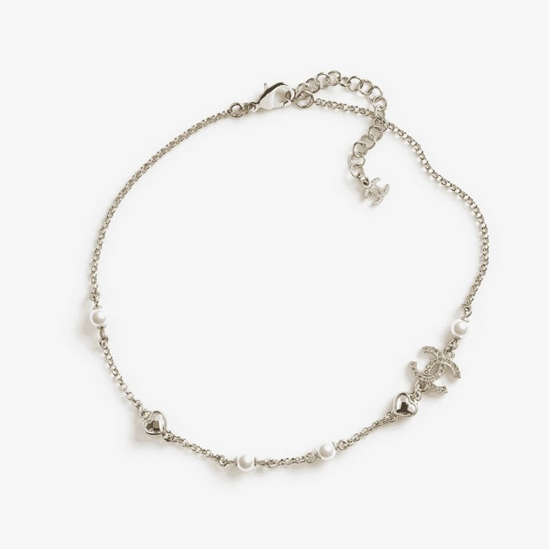 18K CC 25B Heart Crystal Pearl Necklace