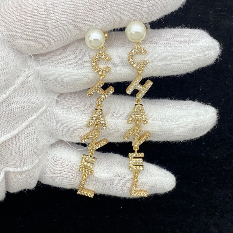 18K CC Script Long Tassel Earrings