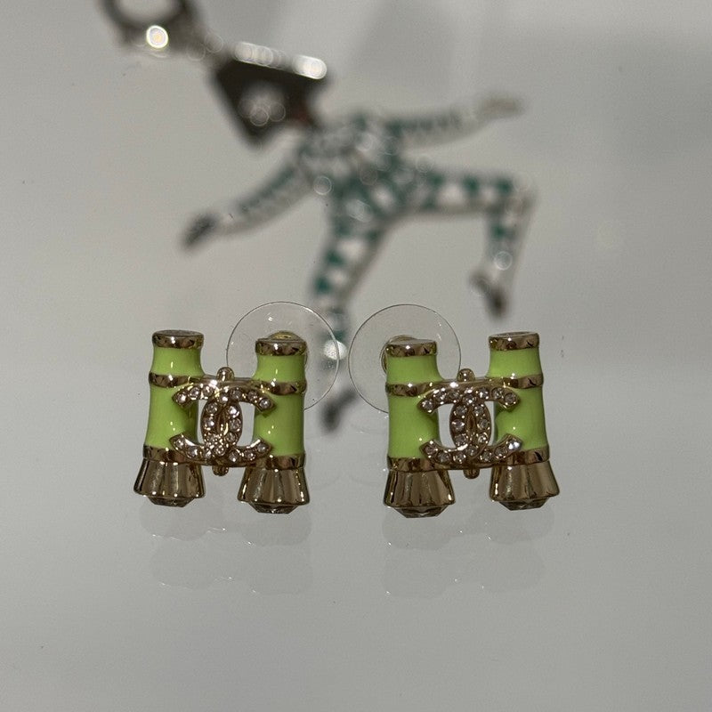 18K CC 26C Green Telescope Gold Earrings