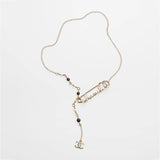 18K CC Rhinestone Pearl Letter Necklace