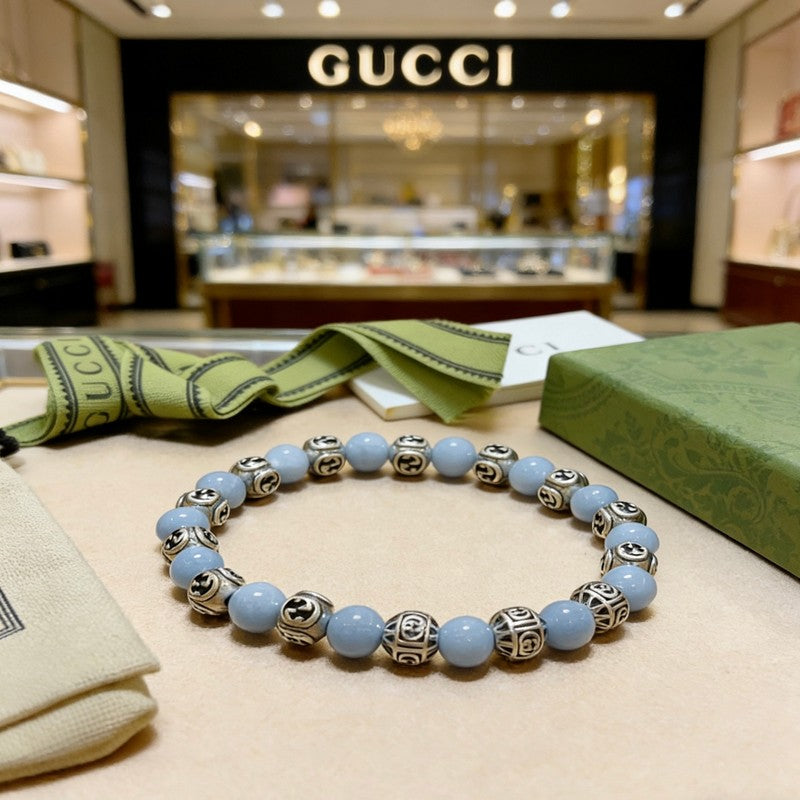 18K GG Anger Forest Light Blue Bead Chain Bracelet
