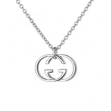A silver-tone interlocking G logo pendant necklace on a matching chain, shown against a plain white background.