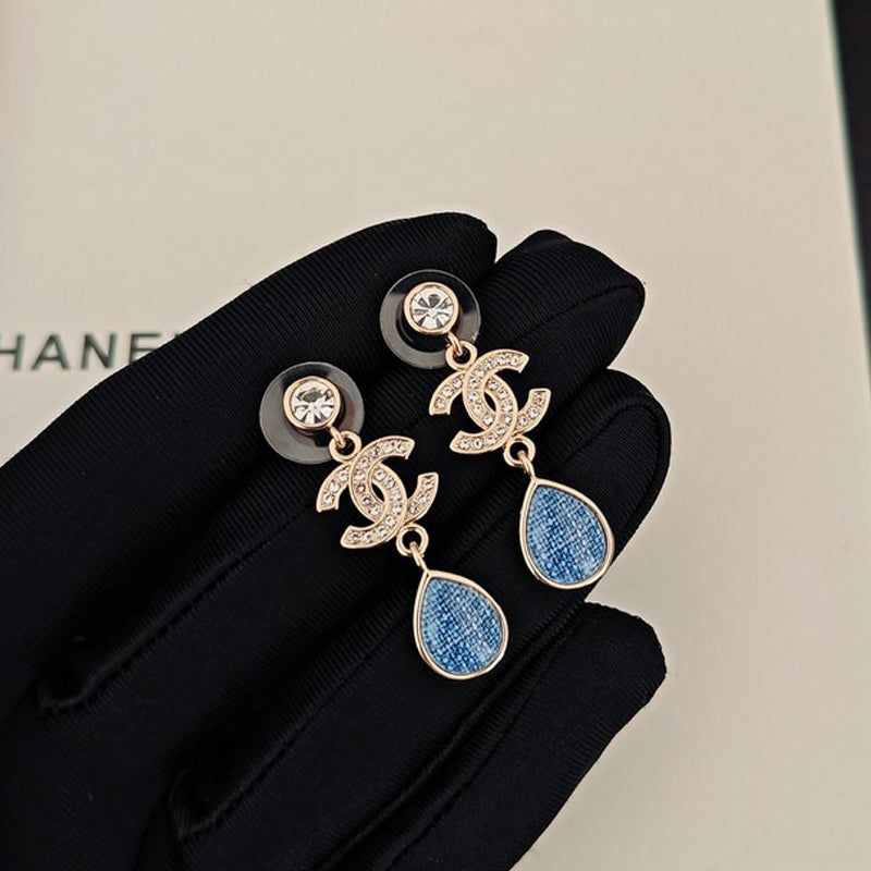 18K CC Blue Pendant Diamond Earrings