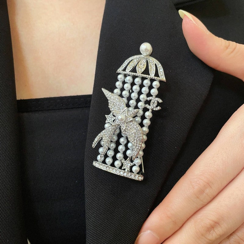 18K CC Birdcage Diamond Brooch