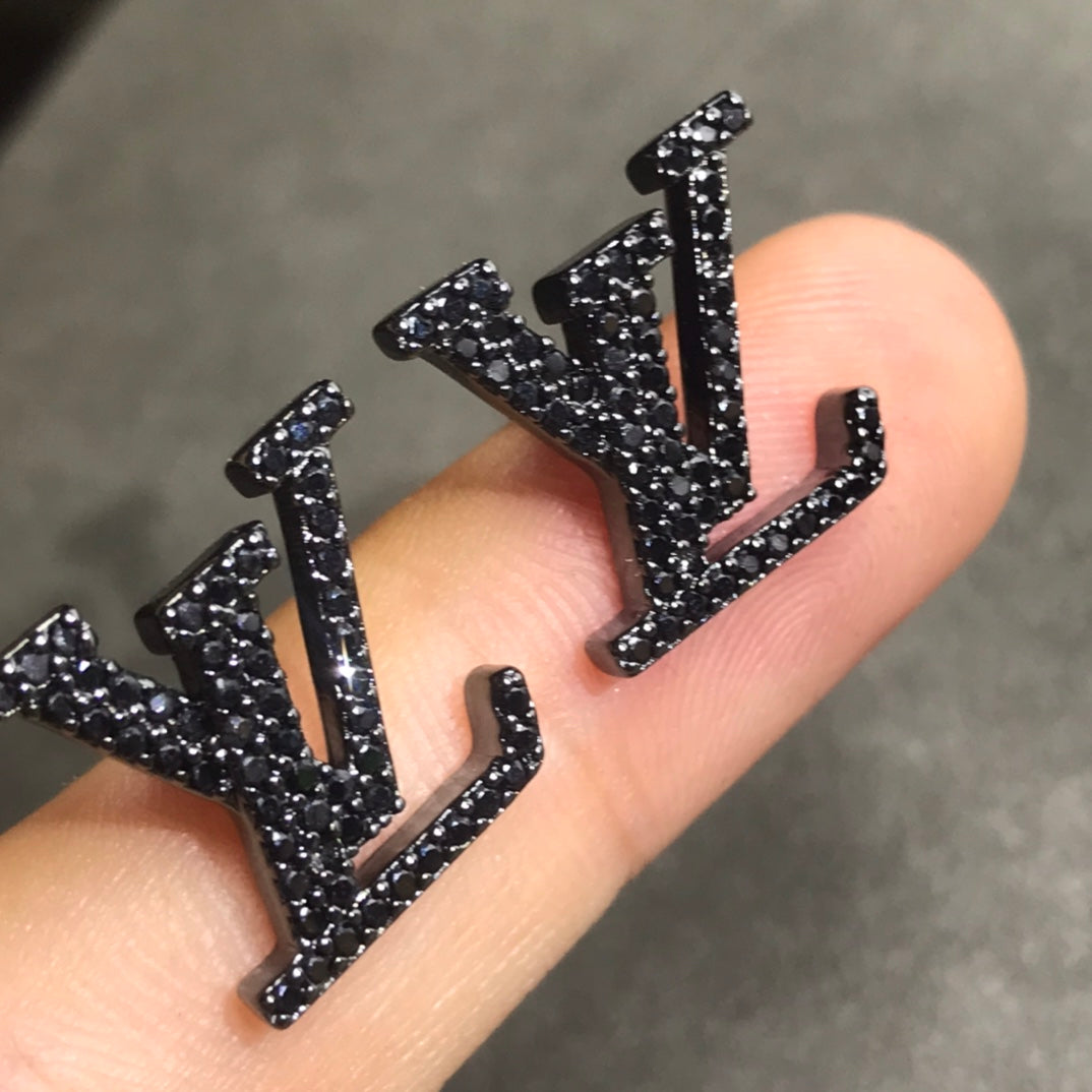 18K Louis Iconic Black Crystal Stud Earrings