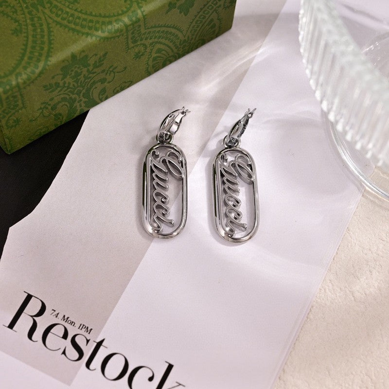18K GG White Gold Script Earrings