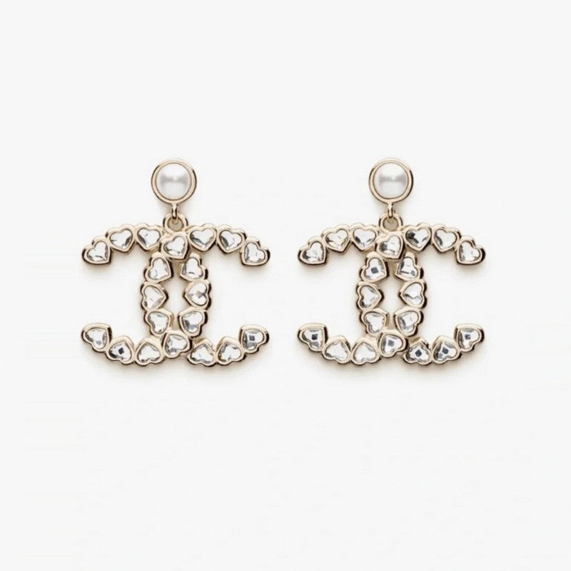 18K CC 25B Crystal Small Heart Earrings