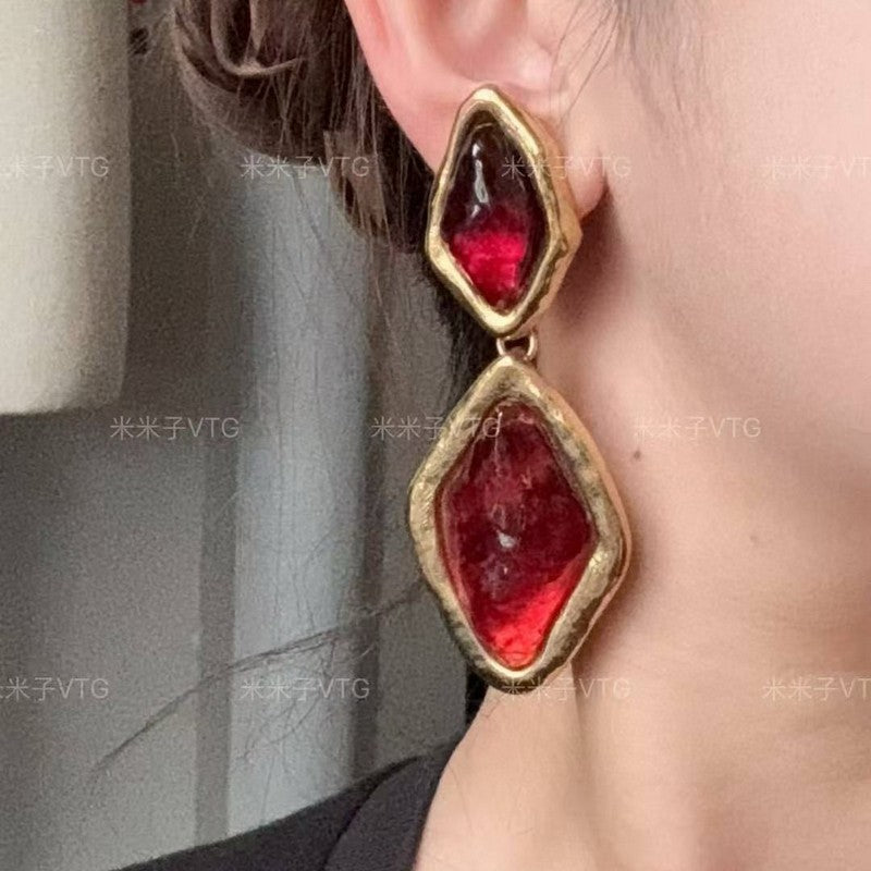 18K Saint Red & Blue Crystal Gold Earrings