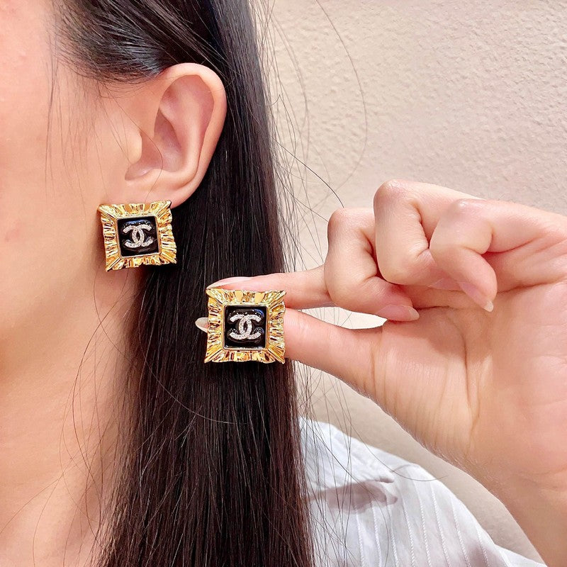 18K CC Black Gold Earrings
