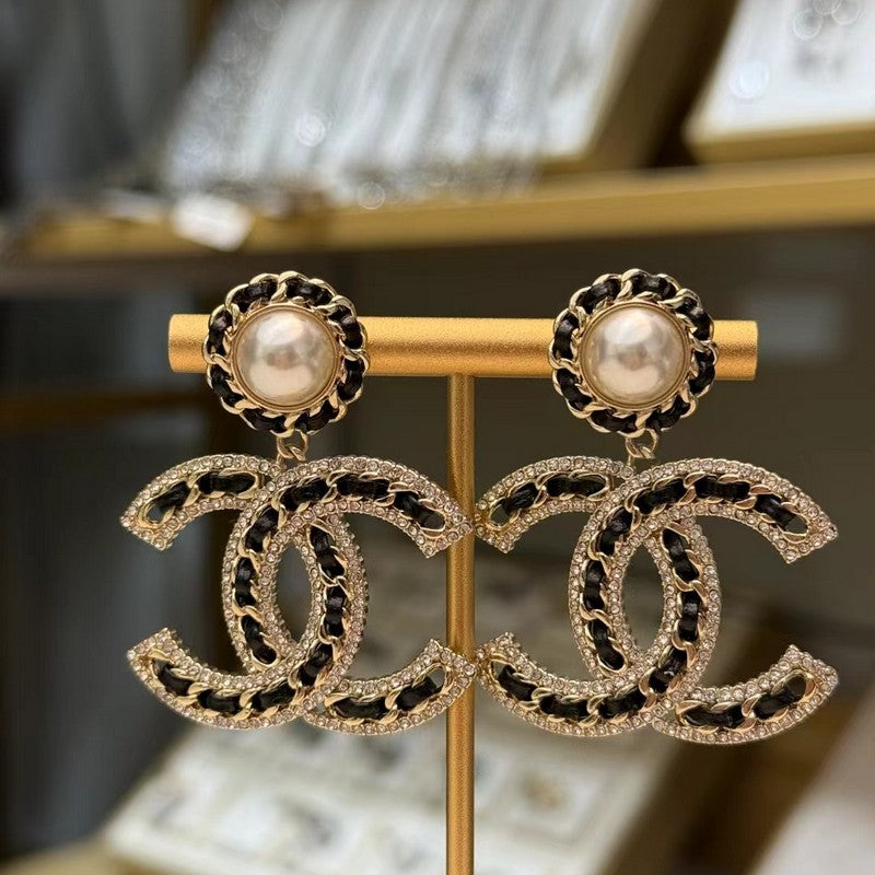 18K CC Leather Gold Earrings