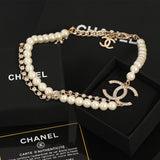 18K CC Double Chain Pearls Necklace