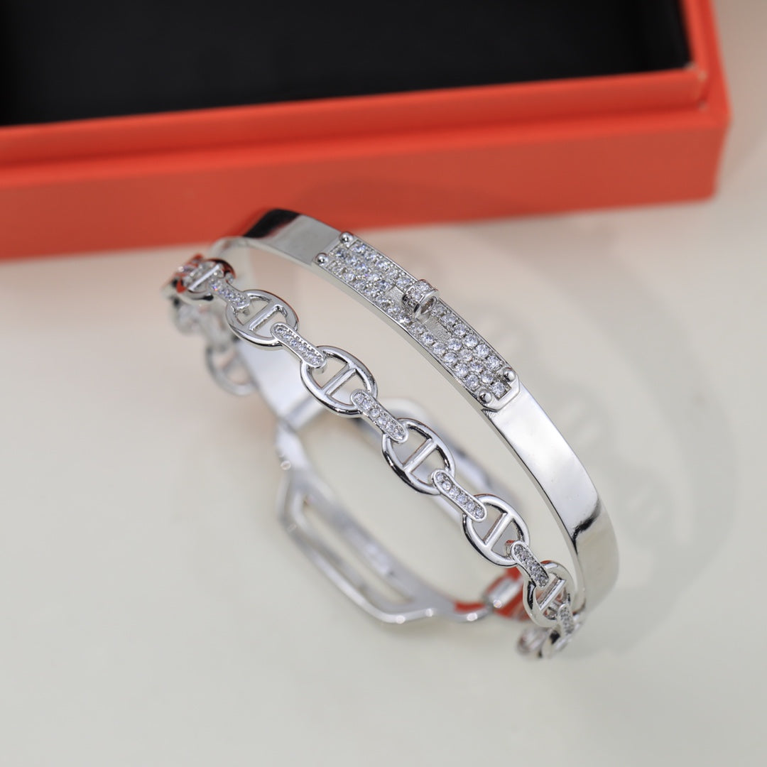 18K Kelly Double Tour Diamond H Bracelet
