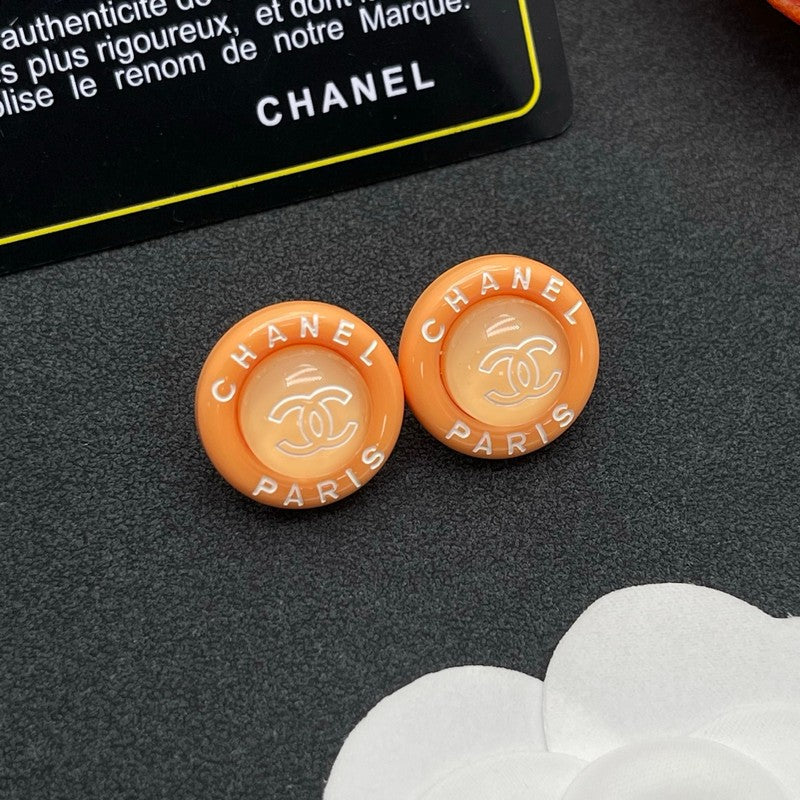18K CC Orange Round Earrings