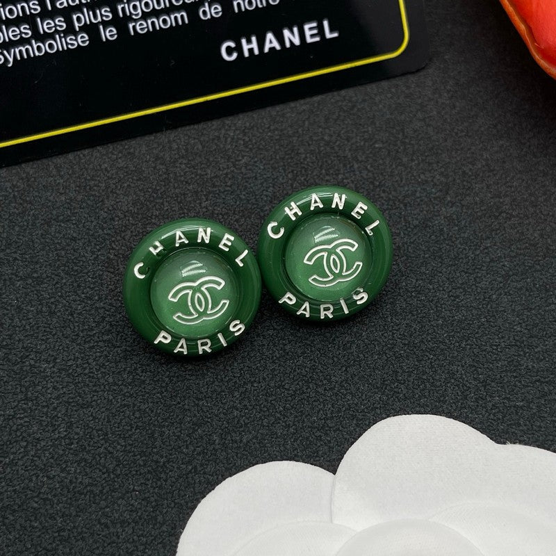 18K CC Green Round Earrings