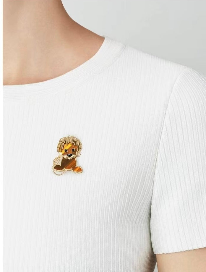 18K Lucky Animals Lion Clip Brooch