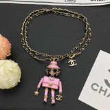 18K CC Pink & Black Leather Necklace