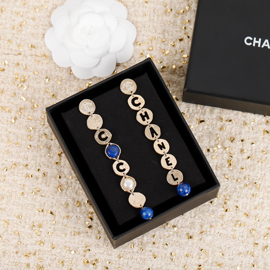 18K CC Script Pendant Earrings