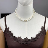 18K CC 25B Pearl Heart Choker Necklace