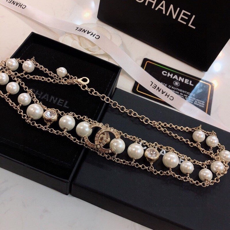 18K CC Pearl Choker Chain Necklace