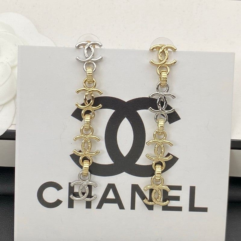 18K CC Long Gold Earrings