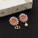 18K CD Pink Sun Flower Pearl Earrings